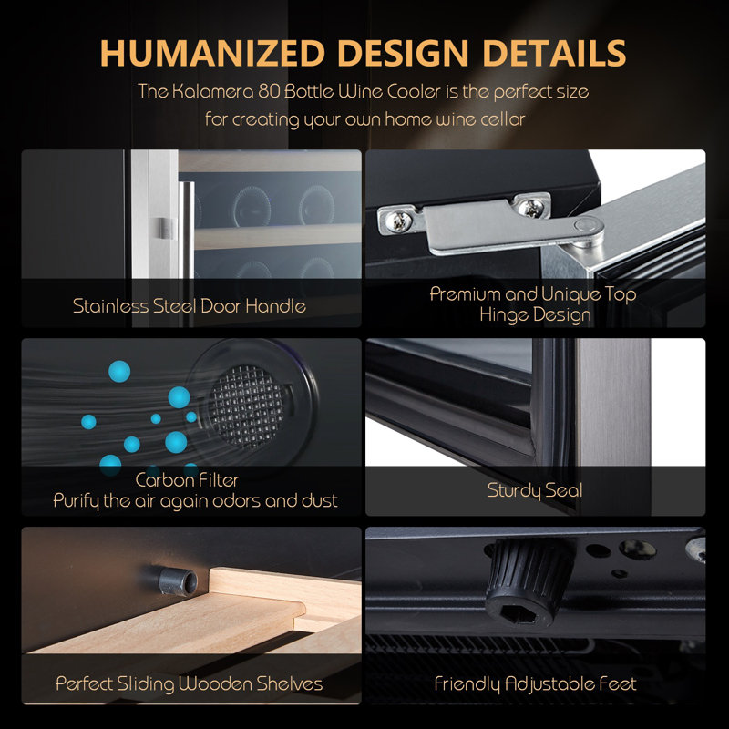 Kalamera Freestanding Refrigeration 22.8'' 80 Bottle Single Zone Free